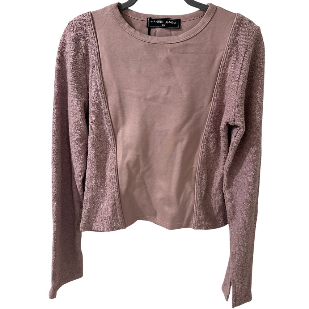 Maniere De Voir Paris Women's Dusty Pink LS Textured Crew Neck Top NWT, M